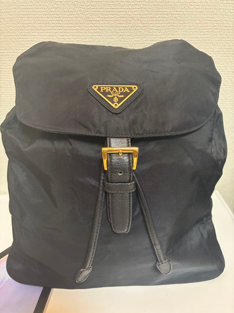 PRADA ブラック ナイロン バックパック PRADA（プラダ） リュックサック Re-Nylon サフィアーノレザー バック