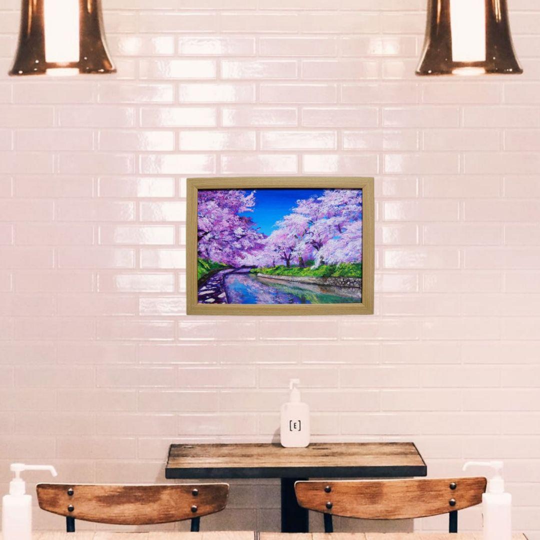 油絵 油彩 油彩画 絵 絵画 【松川の桜】 - メルカリ