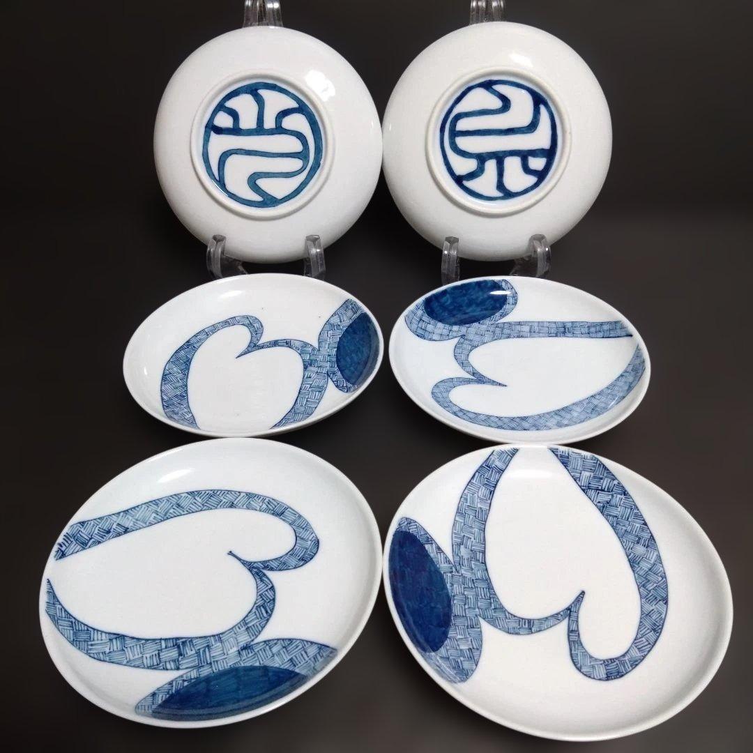 未使用 取皿 銘々皿6枚　お祝い　料亭 5個セット和陶オープン つた織部 角銘々皿 [ 13.5 x 12 2.5cm