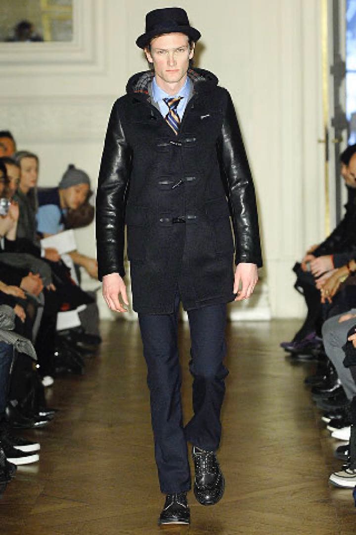 ジンヤワタナベマンx gloverall 袖レザーダッフルコート 紺 サイズM