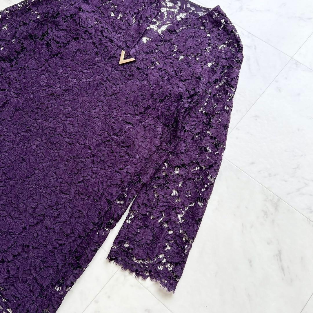 VALENTINO Vロゴ金具 総フラワーレースドレス Vネック パープル - メルカリ