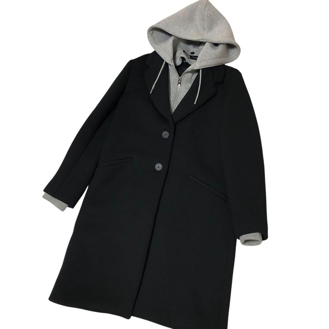 ZARA】良品デタッチャブルフードコート ブラックXS 完売品 セレブ