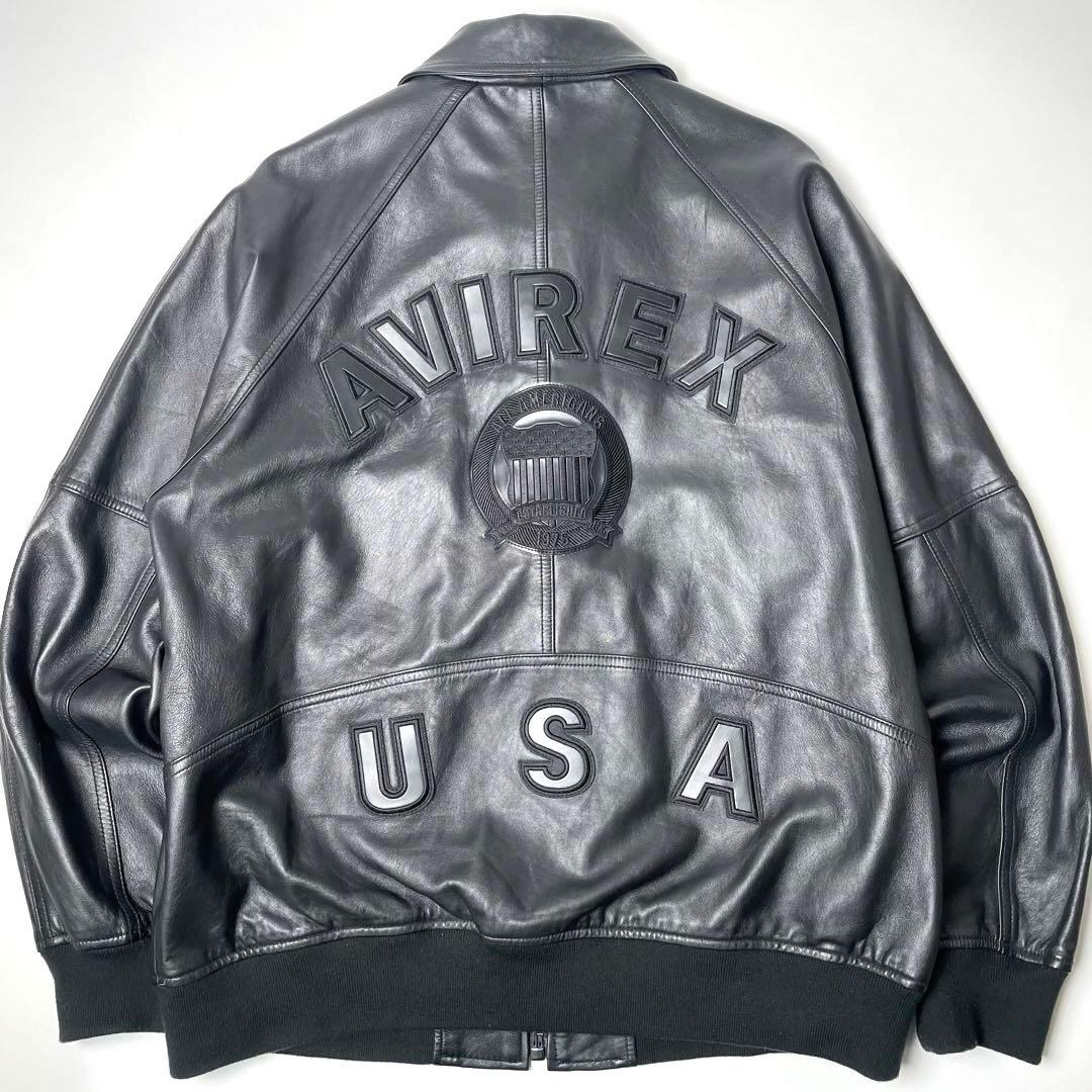 羊革】AVIREX レザージャケット 黒 XXL VARSITY スタジャン - メルカリ