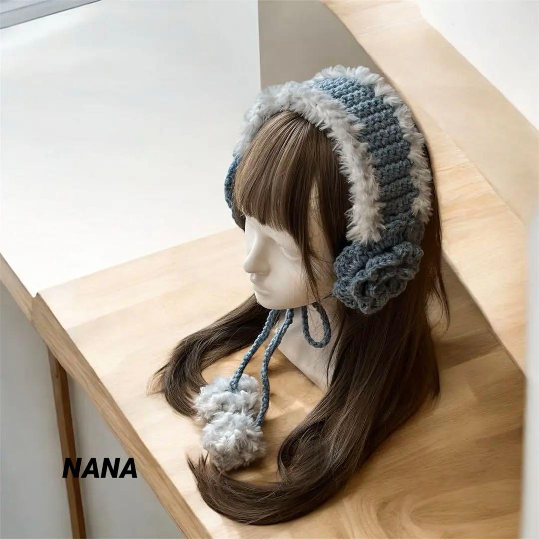 4 ハンドメイド 編み物 イヤーマフ 耳あて おはな ドリームキャット