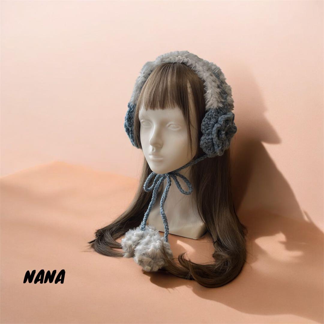 4 ハンドメイド 編み物 イヤーマフ 耳あて おはな ドリームキャット