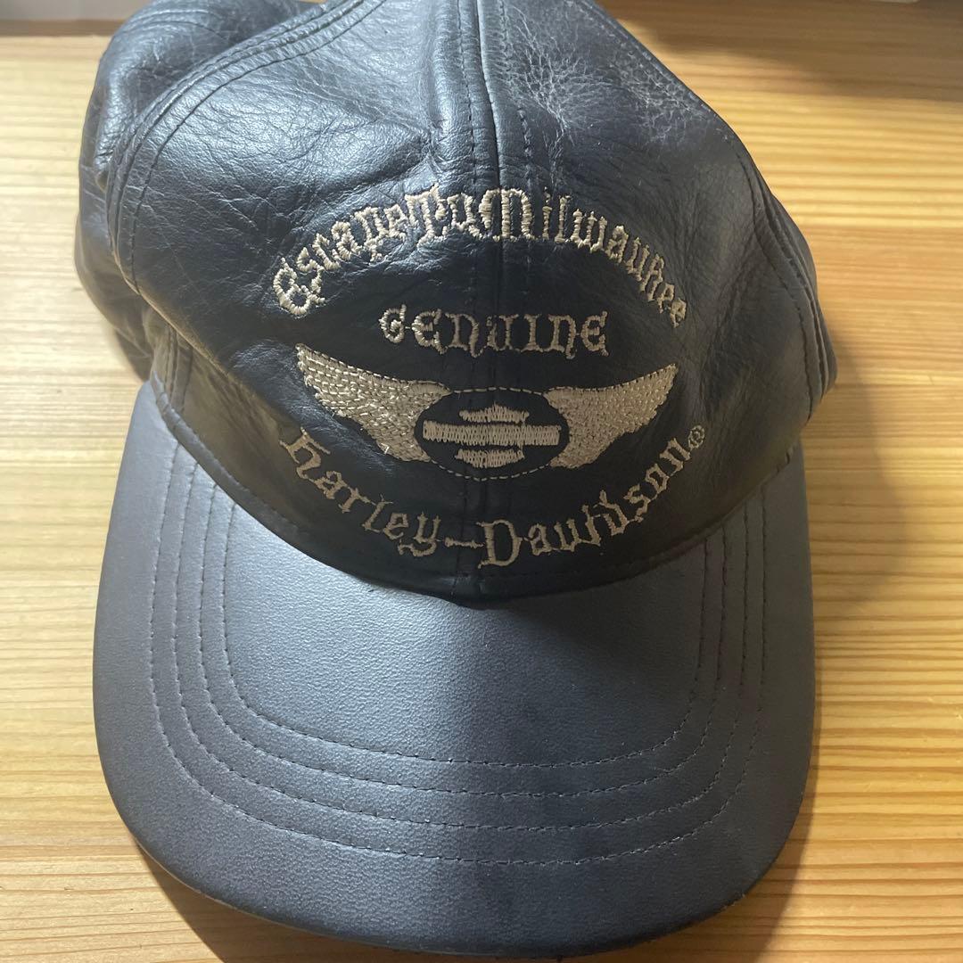 希少 ハーレーダビッドソン レザーキャップ レア トラッカーキャップ