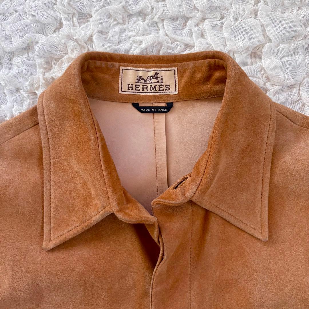 エルメス 胸ロゴ刻印 トナカイ革使用スウェードレザーシャツ - メルカリ