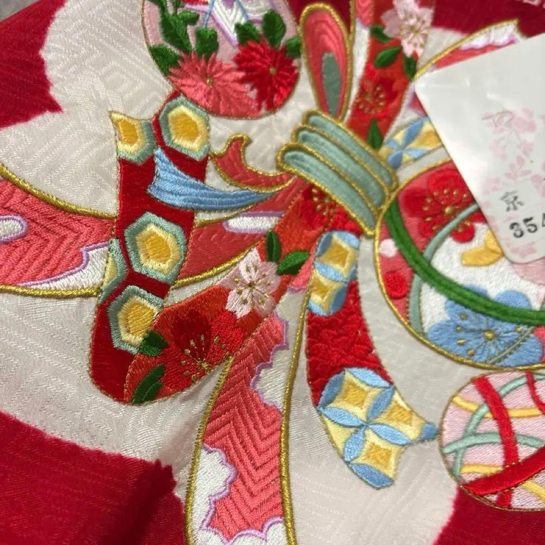 《未使用》豪華総刺繍❗️ 桶絞り お宮参り 産着 本絞り 刺繍入り赤※染色飛びアリ