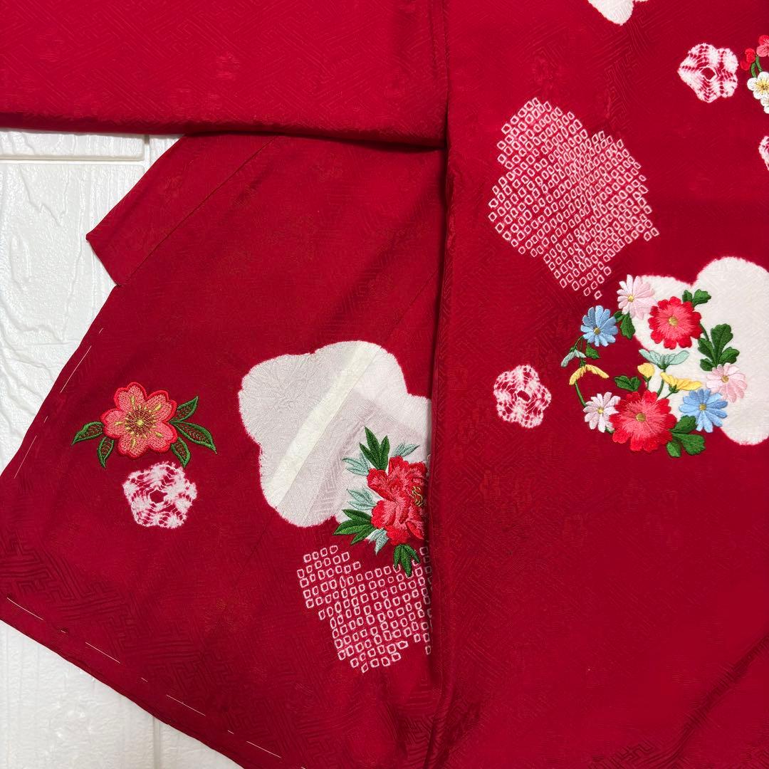 《未使用》豪華総刺繍❗️ 桶絞り お宮参り 産着 本絞り 刺繍入り赤※染色飛びアリ