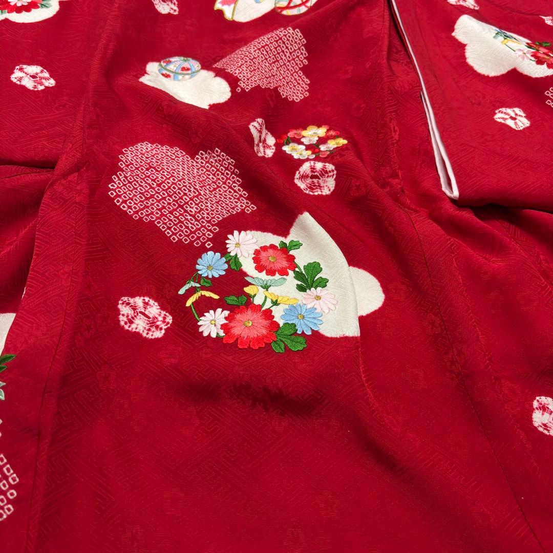 《未使用》豪華総刺繍❗️ 桶絞り お宮参り 産着 本絞り 刺繍入り赤※染色飛びアリ