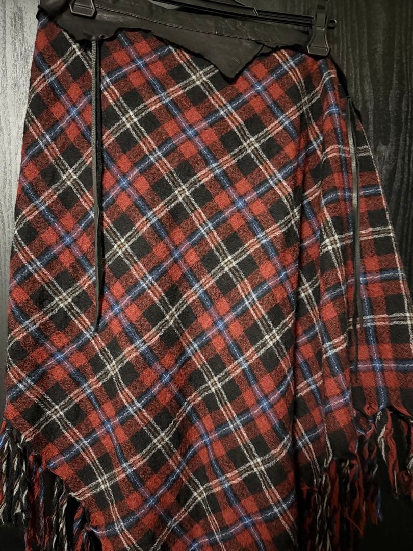 KMRii レザーチェック柄フェザーストール 巻スカート ifsixwasnin
