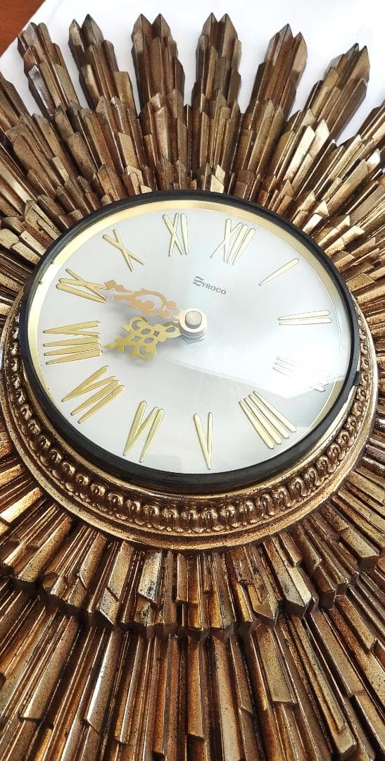 美品】60's Syroco サンバーストクロックミッドセンチュリー壁掛け時計