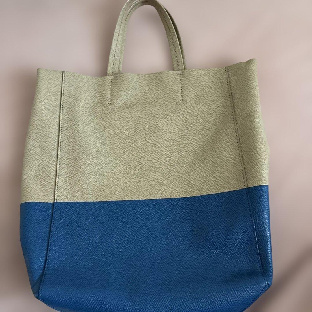 CELINE バイカラー スモールカバ トートバッグ ベージュブルー フィービー