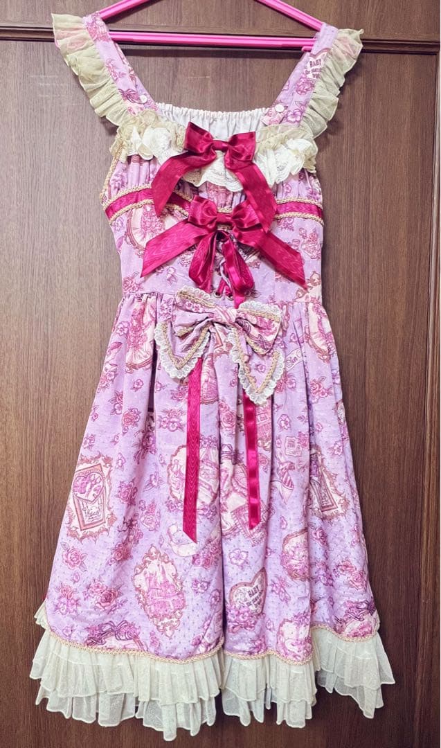 美品】BABY, ジャンパースカート＆リボンバレッタ ラベンダー JSK