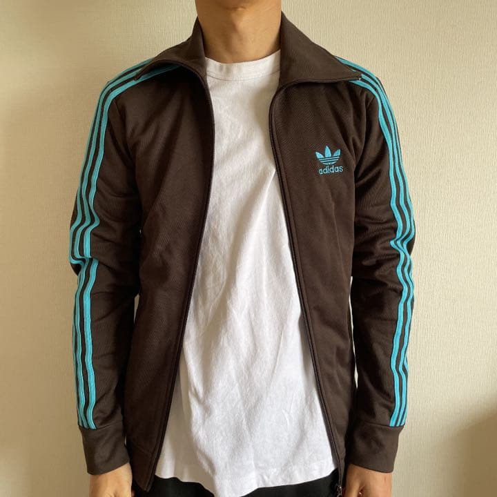 adidasアディダスライトブラウン×ライトブルー茶色トラックジャケット