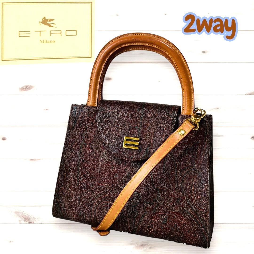 美品】エトロ 2way ショルダーバッグ ハンドバッグ ロゴ金具