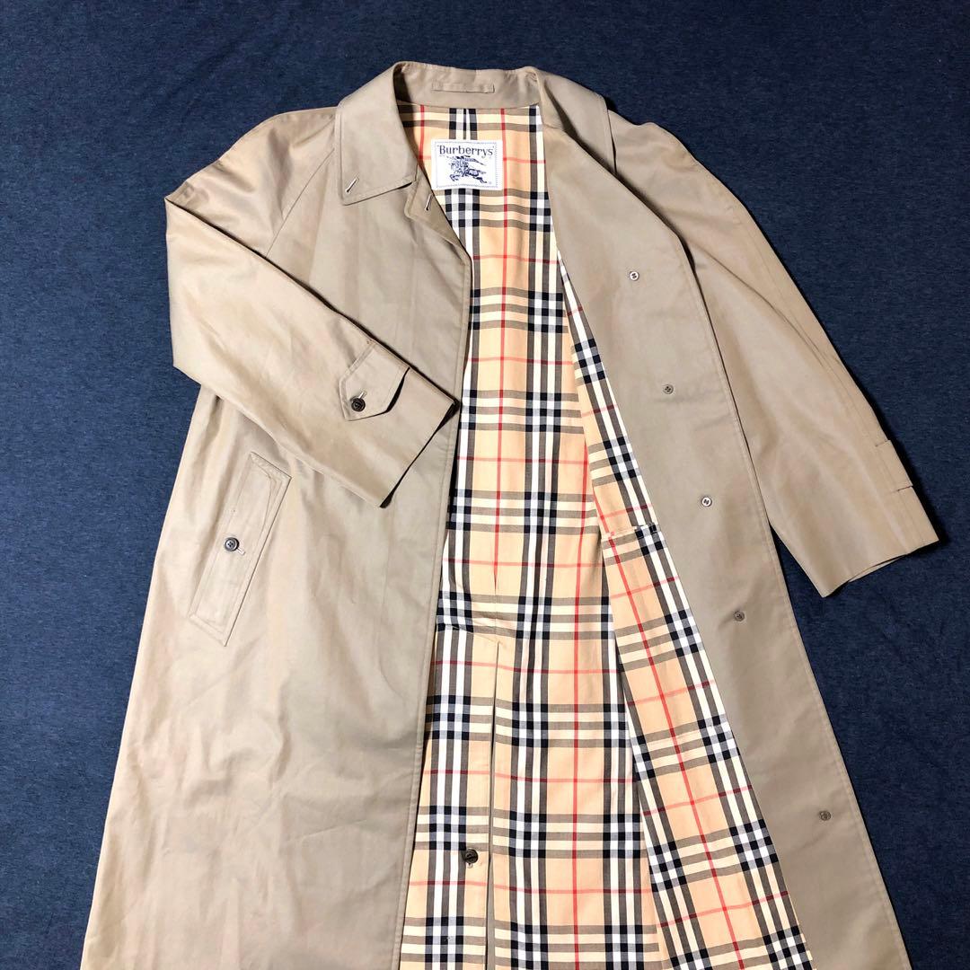 希少 バーバリーズ ステンカラーコート ノバチェック コットン 玉虫色