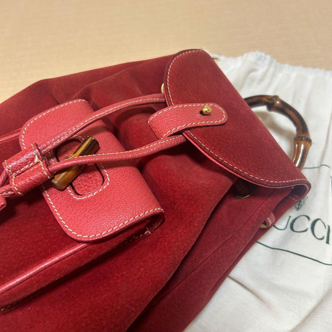&*ゆ様 GUCCI ミニリュックバンブー スウェードレッド