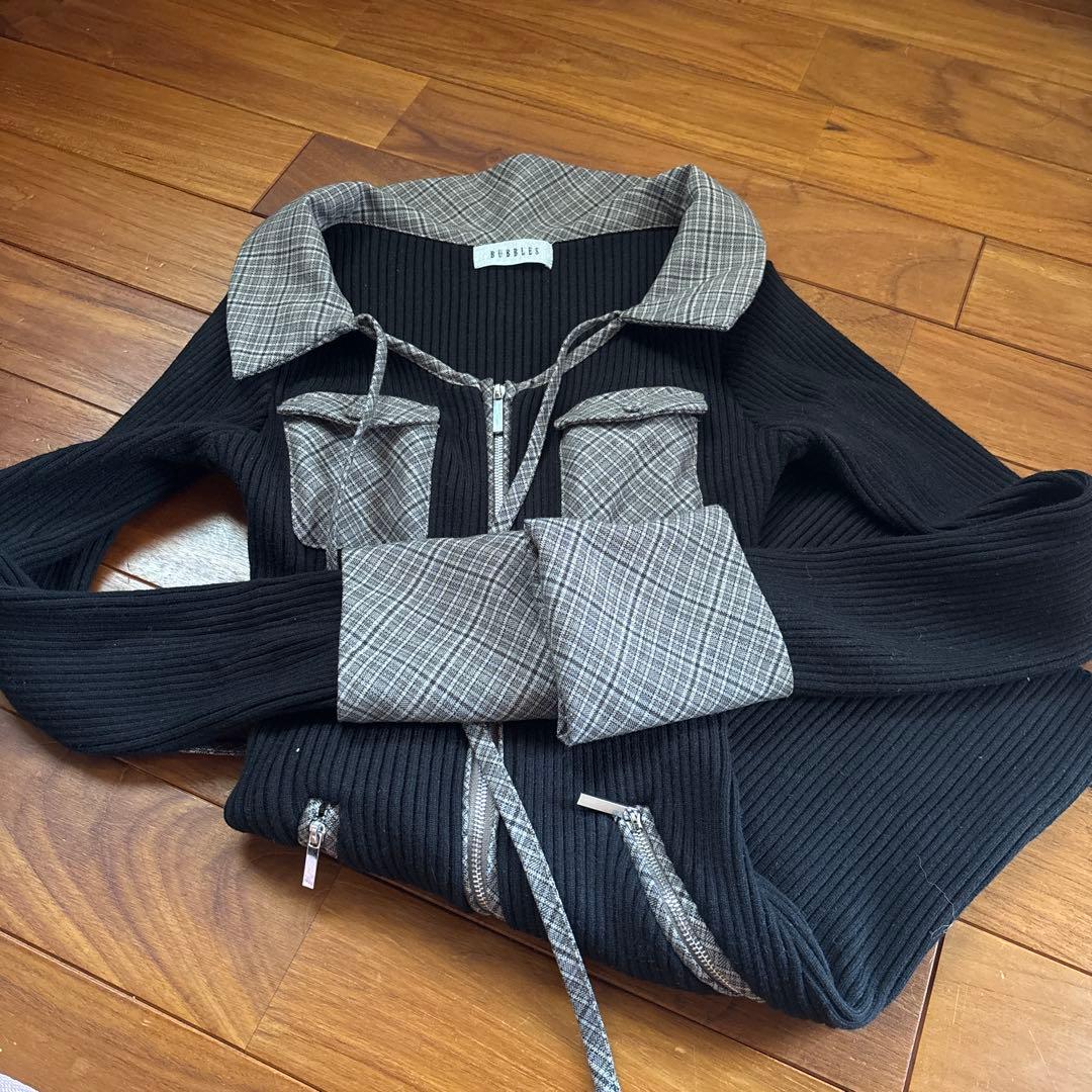 bubbles フロントジップニットワンピース ミニワンピース ブラック