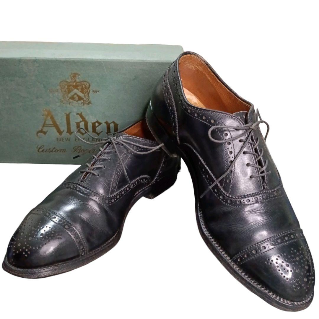 Alden ブラックカーフ セミブローグ パンチドキャップトゥ ビジネスシューズ 新品 ALDEN オールデン CAP-TOE OX レディカーフ パンチドキャップトゥ
