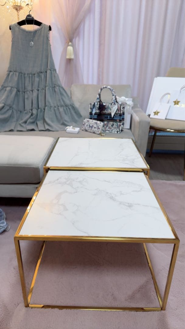 W*a様 リビングテーブルFrancfranc マーリア コーヒーテーブル クリア×ゴールド（φ800） | Francfranc