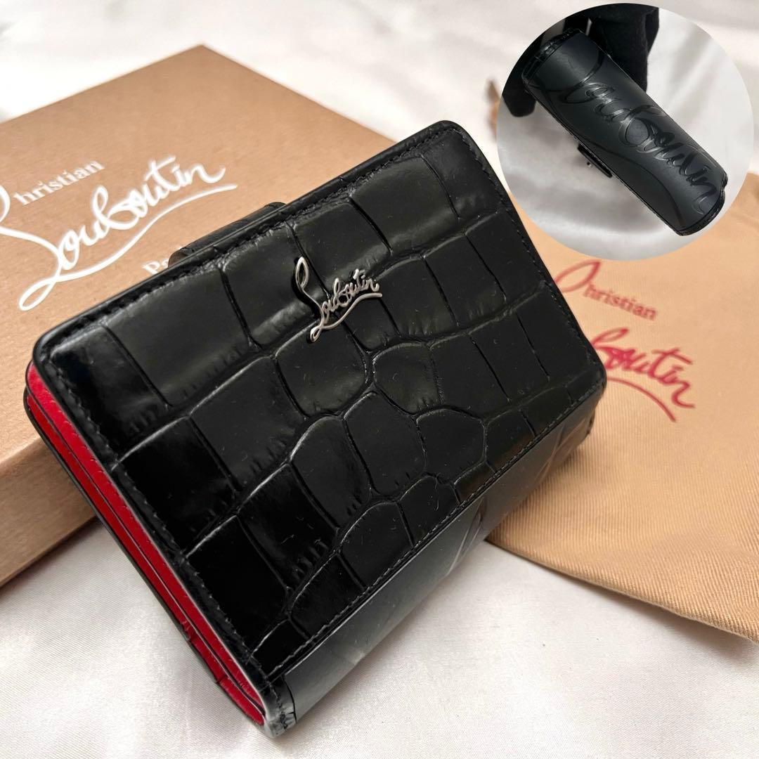 ◇箱・袋付きレア極美品◇ルブタン　パロマ　折り財布　クロコ型押し×ラバーソール 美品 希少✨ クリスチャンルブタン パロマ クロコ 二つ折り財布 レザー