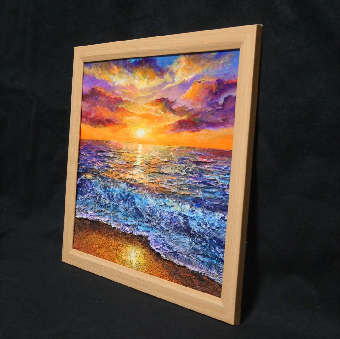 油絵 油彩 油彩画 絵 絵画 【水平線に沈む夕日】 - メルカリ
