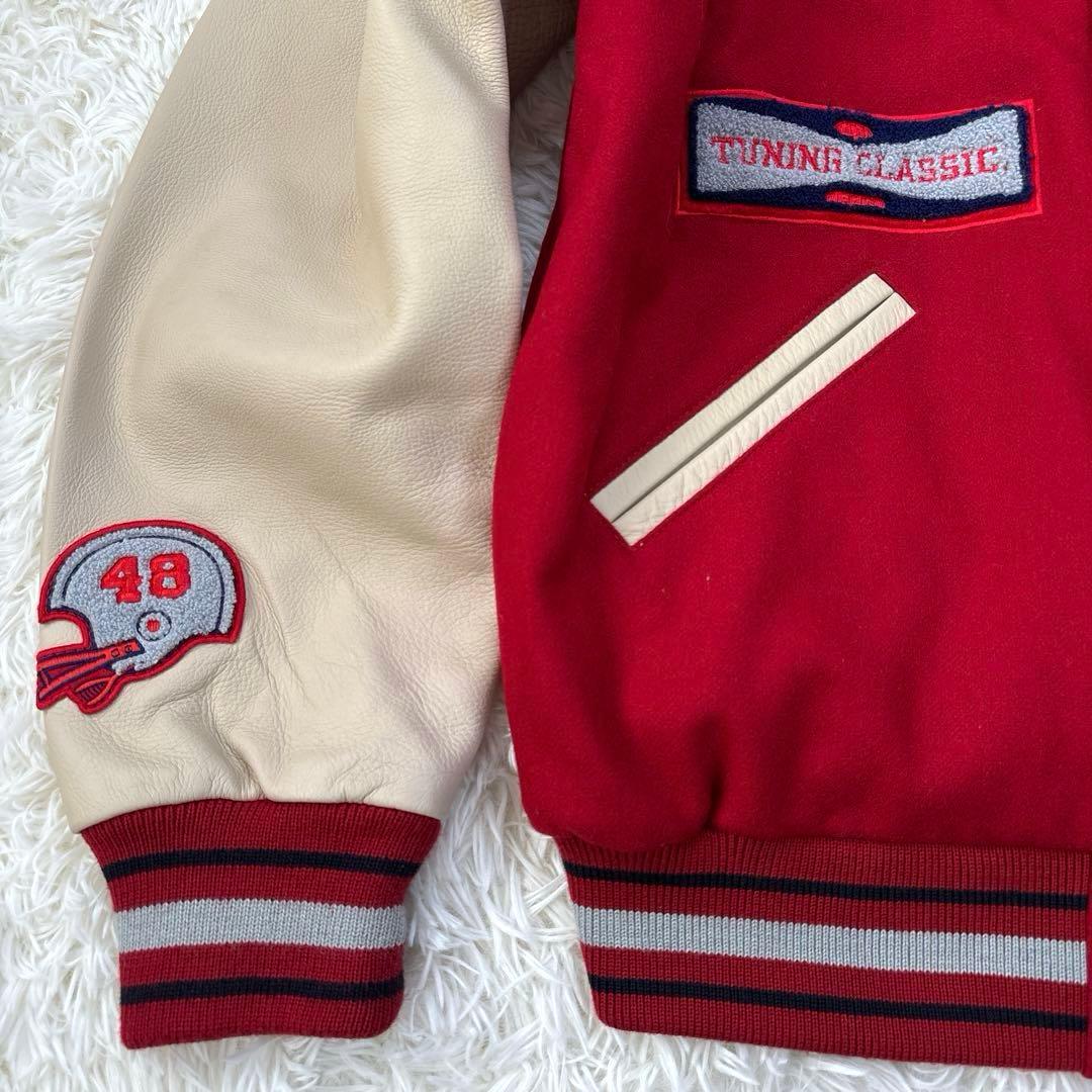 ✨フルデコ・XL✨VAN JACKET スタジャン レザー切替 ワッペン 赤