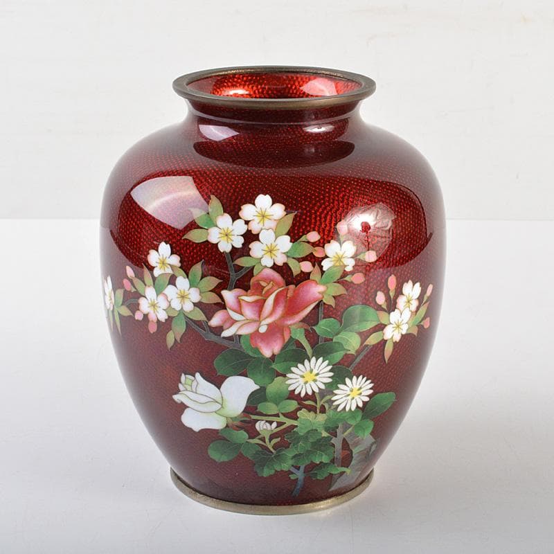 七宝焼　安藤七宝　赤透　花文　花瓶　C　6293 有線玉形赤透花瓶 | 安藤七宝店カタログサイト