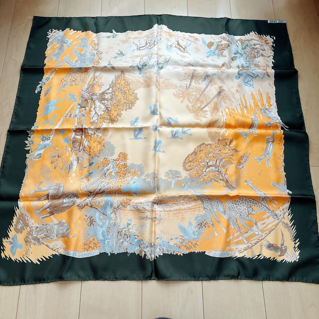 美品】HERMES エルメス アフリカ 動物デザイン オレンジ カーキ