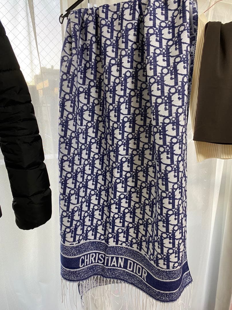 CHRISTIAN DIOR ロゴ入りマフラー グレー ネイビー