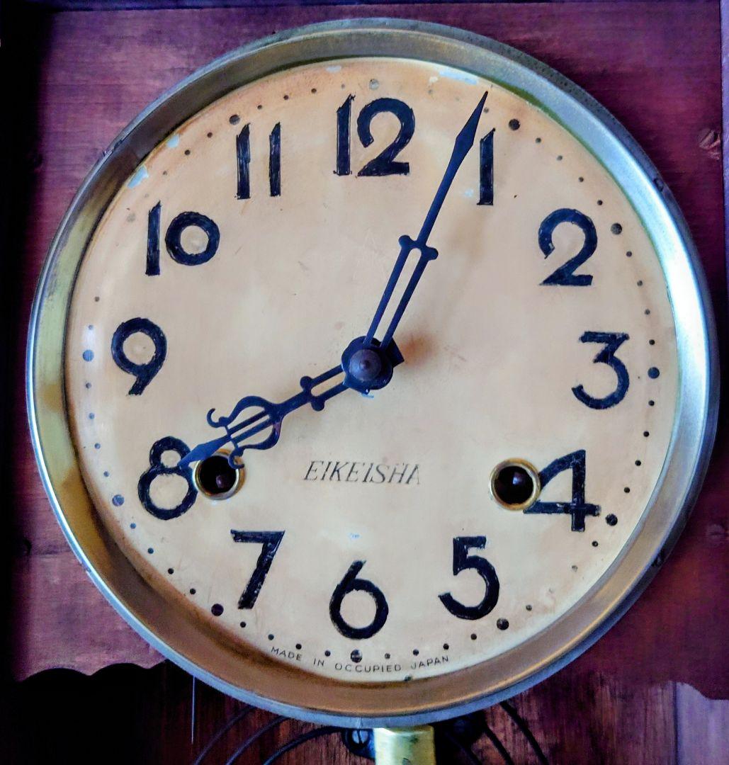 完動・美品〉栄計舎 OCCUPIED JAPAN 箱型ゼンマイ振り子時計