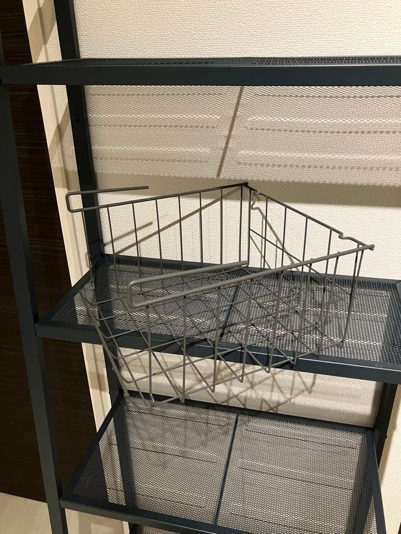 スチールラック カーキ4段 バスケット付き