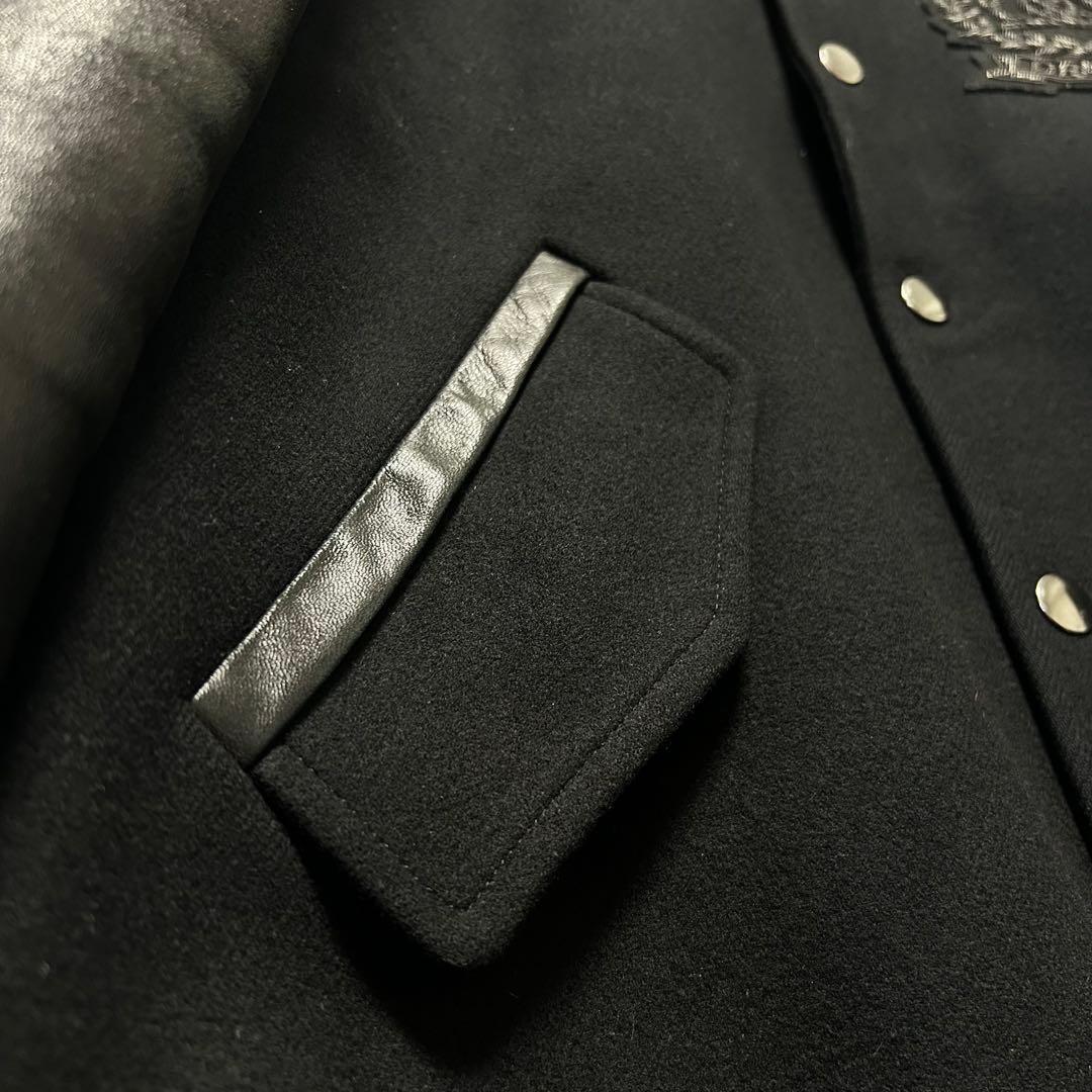 最高峰】DRAWER 本革スタジャン オールブラック ウール/シルク混 38