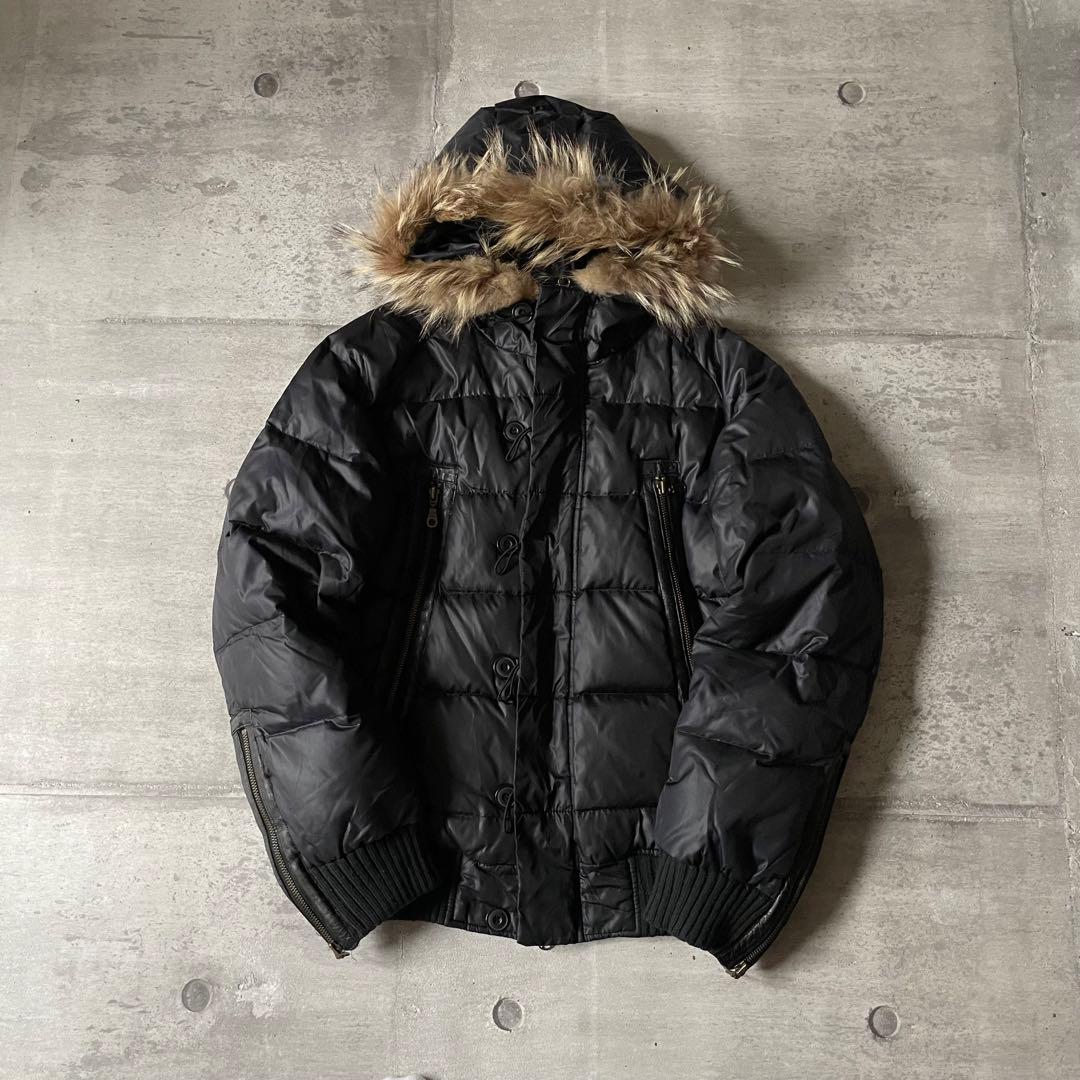 y2k ファーダウンジャケット レザー 短丈 光沢 平成 ギャル男