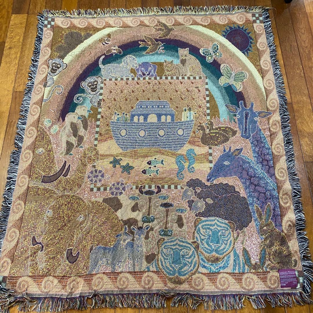 90s】USA製 vintage ラグマット 動物大集合 可愛い アートく芸術