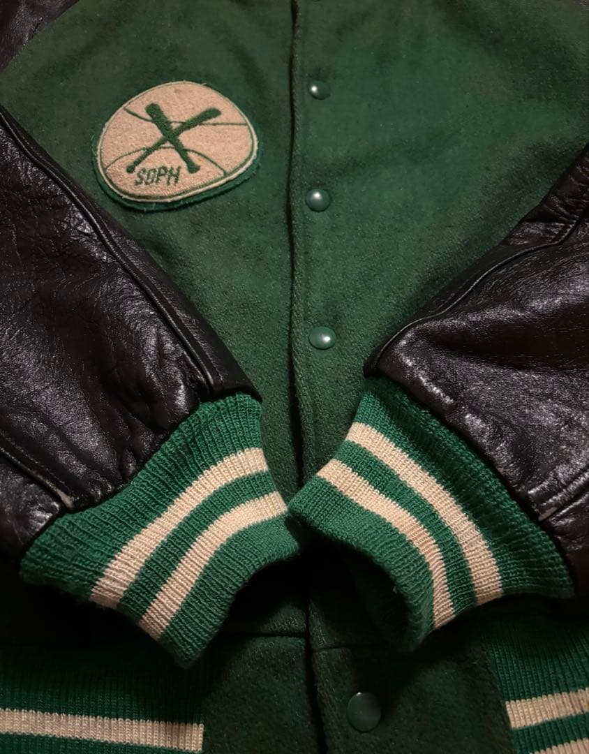 70s 80s USA製 スタジャン レザー 黒 緑 ラグラン 好配色 - メルカリ