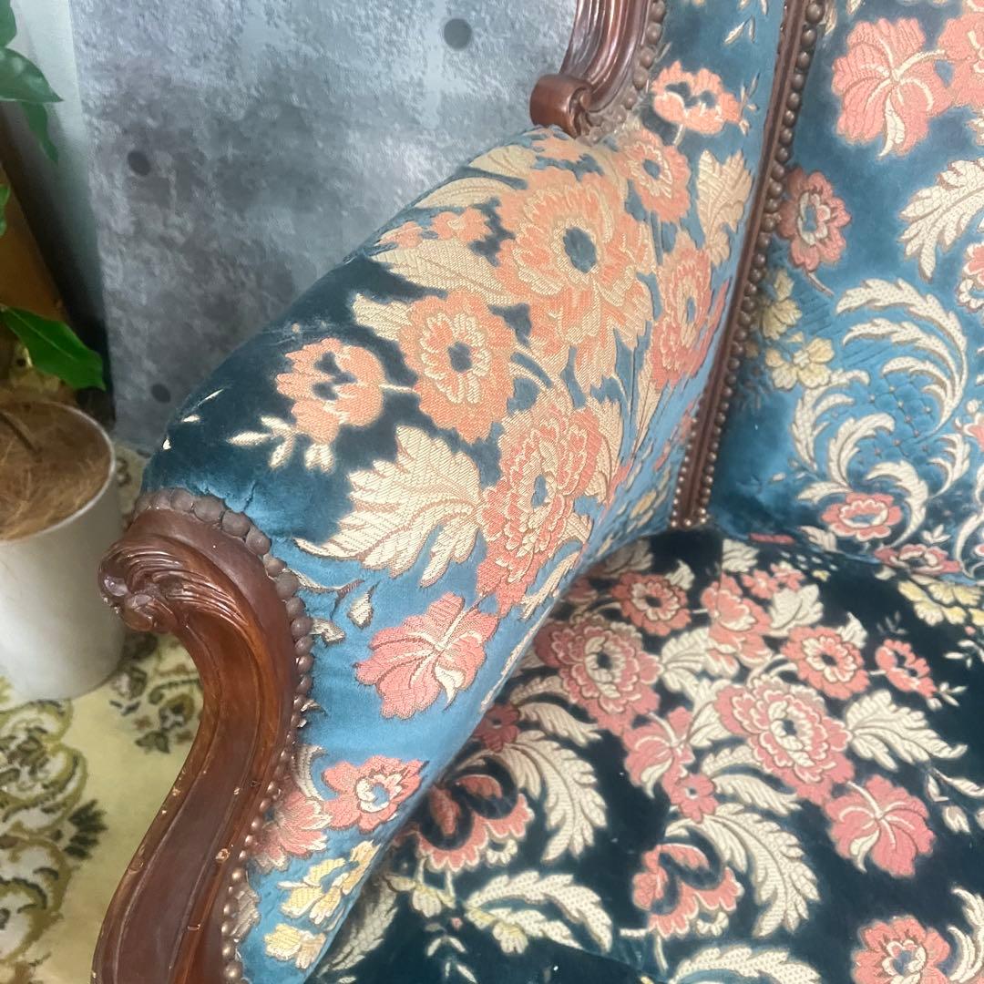 金華山織り꧂3人掛けソファ 猫脚 花柄 フラワー ファブリック