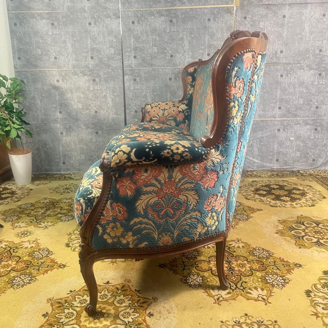 金華山織り꧂3人掛けソファ 猫脚 花柄 フラワー ファブリック