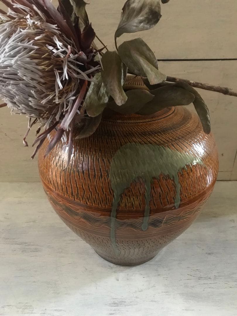 小鹿田焼　壺　花瓶　打ち掛け　飛びかんな 楽天市場】小鹿田焼 小袋窯 1合薬味壺 飛びかんなA / おんたやき おん