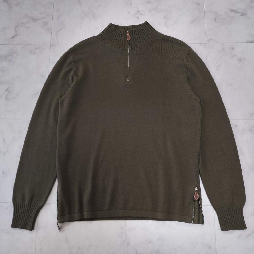 エルメス ハーフジップニット L サイドジップ オリーブ イタリア製 ウール HERMES】エルメス ハーフジッププルオーバーリブニット イタリア製