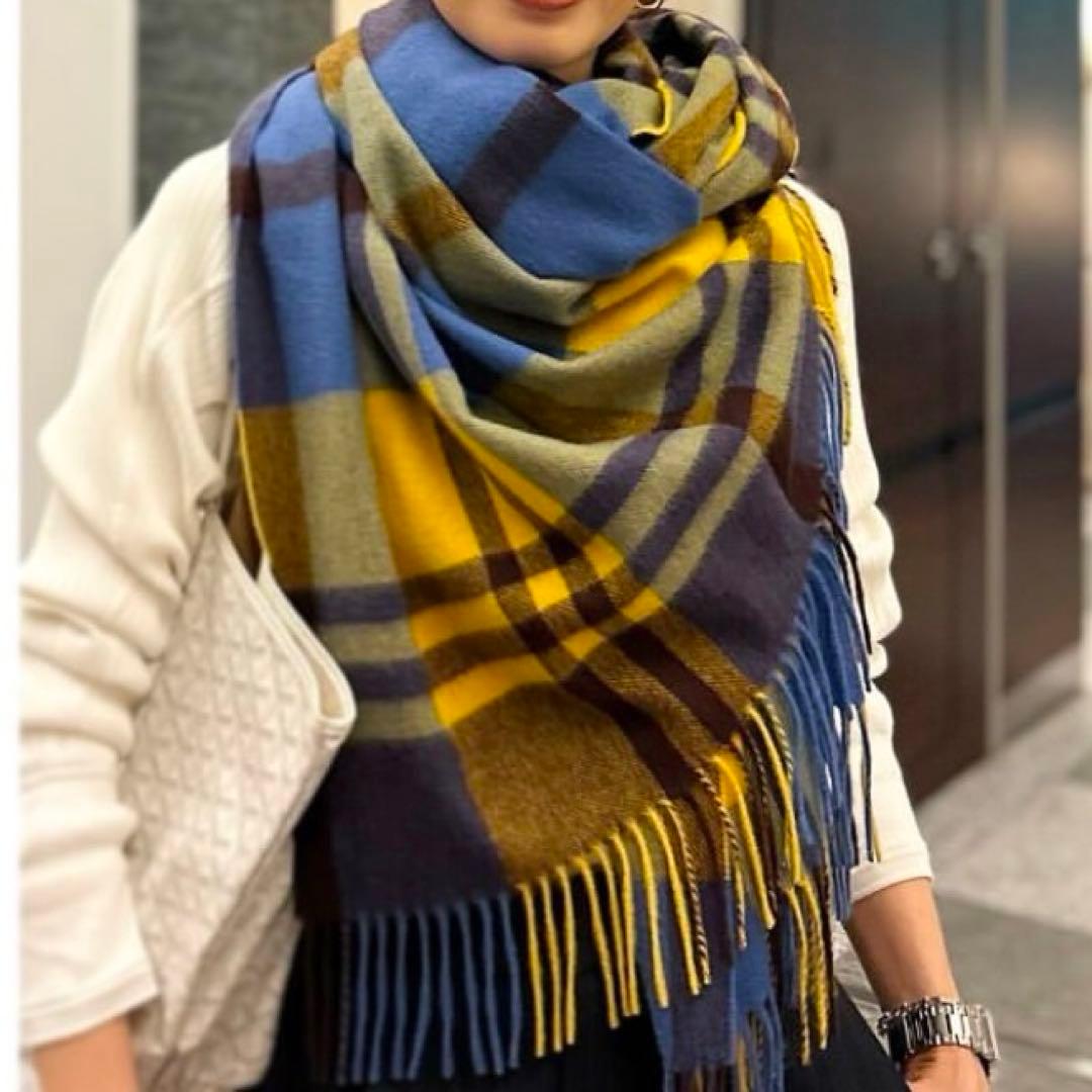 新品 Joshua Ellis カシミヤ 70cm大判ストール イエローチェック ジョシュアエリス Joshua Ellis マフラー メンズ レディース 70×190