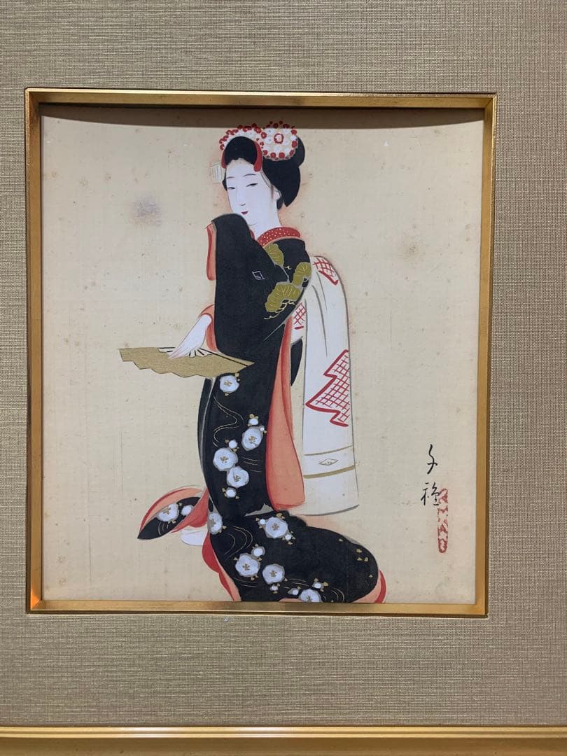 絵画額装 日本画 肉筆画 真作 木谷千種『美人画』女流画家 - メルカリ