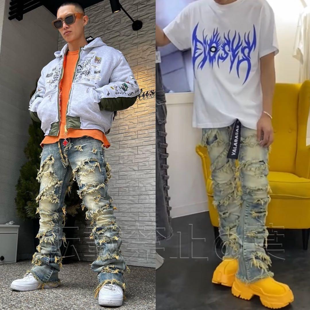 valabasasバラバサス ハードクラッシュスタックフレアデニム 新品 30