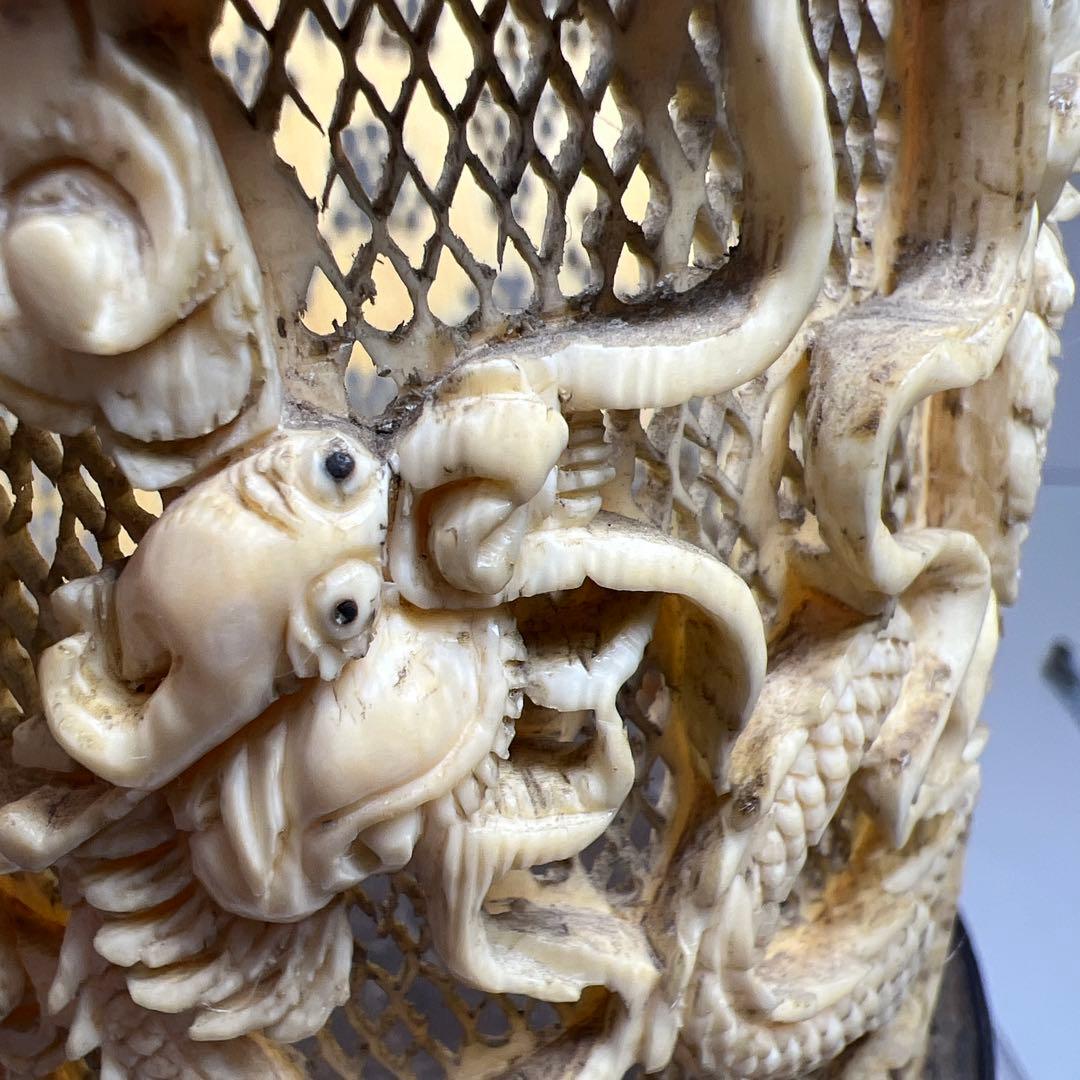 極上透かし雲龍筆筒 247g/高さ約14㎝ 東Y7-1223☆2Fトヒルウ