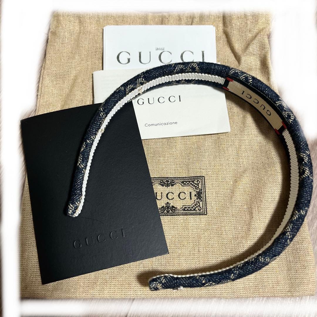 GUCCI❤︎ヘアバンド カチューシャ　ブラックデニム ギフトにも♪【国内発送☆GUCCI】GGデニム ヘアバンド ロゴ (GUCCI