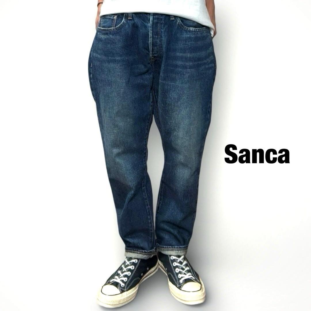 新品 Sanca セルビッジテーパードデニム ヴィンテージ加工 赤耳ジーンズ sanca セルビッジデニム テーパード 国産ジーンズ ユーズド加工 赤耳