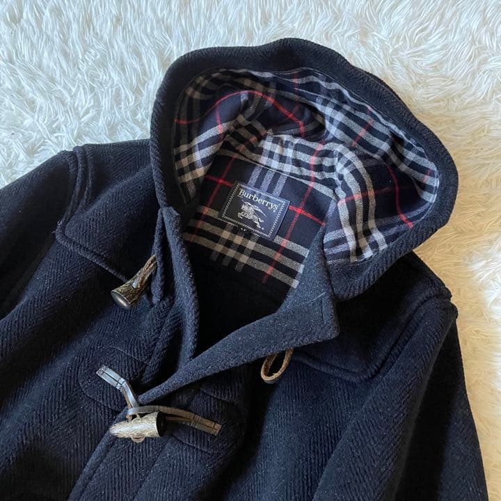 希少✨バーバリー ダッフルコート ノバチェック ネイビー ヘリンボーン