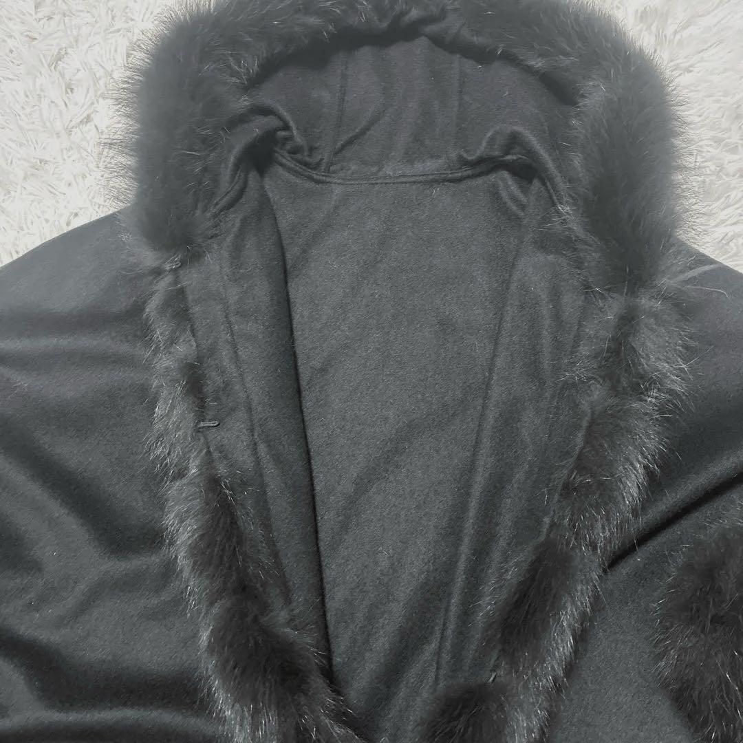 最高級✨SAGA FURS カシミヤケープ ポンチョ 黒 フォックス【