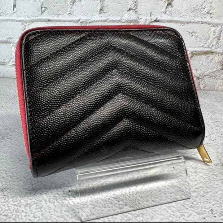 イヴ・サンローラン 財布 ラウンドジップ YSL 2つ折り ミニ財布 レッド